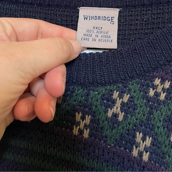 Vintage Windridge Mervyns Sweater Blue Green Mosaic Pattern Men’s Size XXLT - Picture 2 of 3